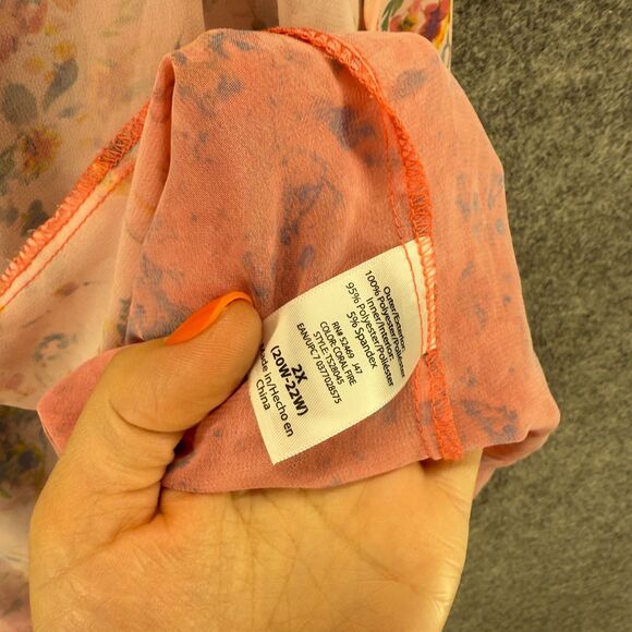 Unbranded Top Women 2X Plus Pink Floral Open Front Sleeveless Wide Strap Casual - Picture 5 of 6